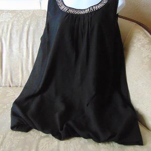 Black Silky Lined Sleeveless Blouse with Sparkles Size 2X